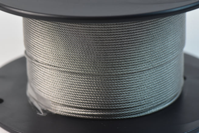 7x19 304 Stainless Steel Aircraft Cable - 1/8" - 150 ft - 480 lb Breaking Strength