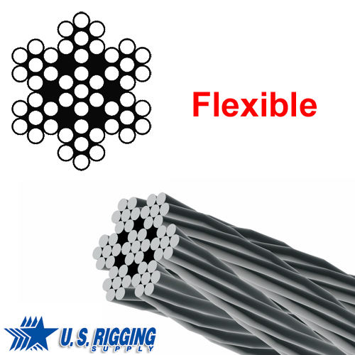 7x7 304 Stainless Steel Aircraft Cable - 1/8" - 250 ft - 340 lb Breaking Strength