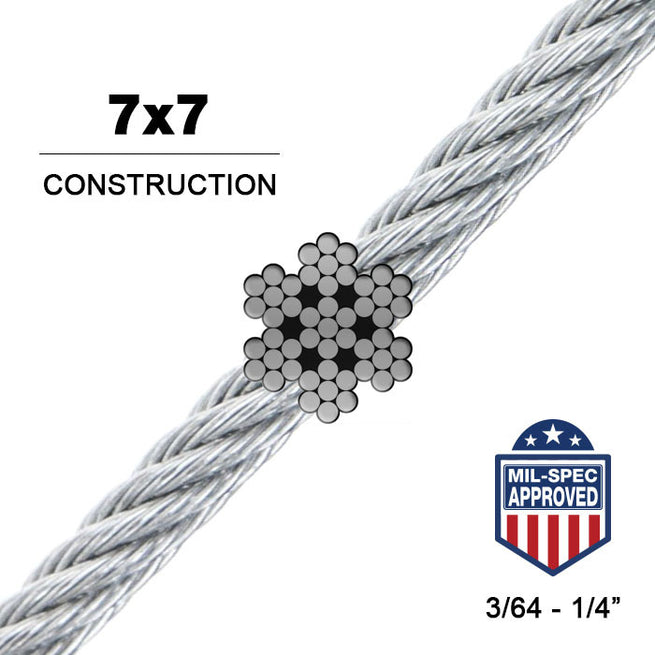 7x7 Stainless Steel Wire Rope - MIL-DTL 83420 Aircraft Cable