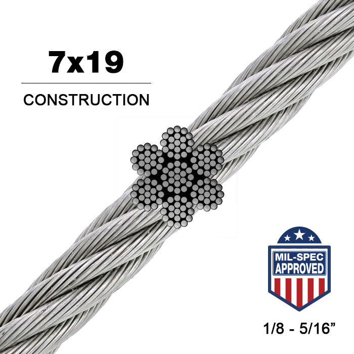 7x19 | Galvanized Steel Wire Rope (Aircraft Cable) MIL-DTL 83420 - 100 FT