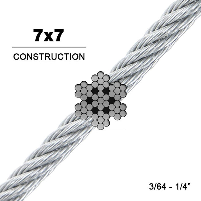 7x7 304 Stainless Steel Aircraft Cable - 1/8" - 250 ft - 340 lb Breaking Strength