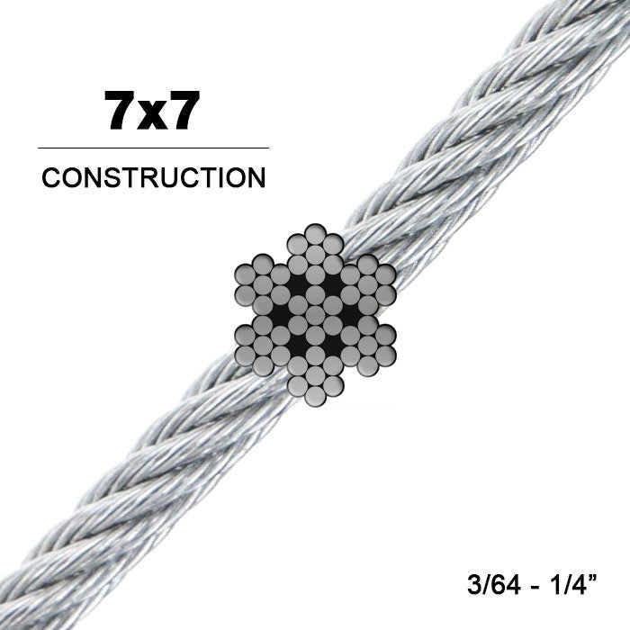 7x7 304 Stainless Steel Aircraft Cable - 1/8" - 250 ft - 340 lb Breaking Strength
