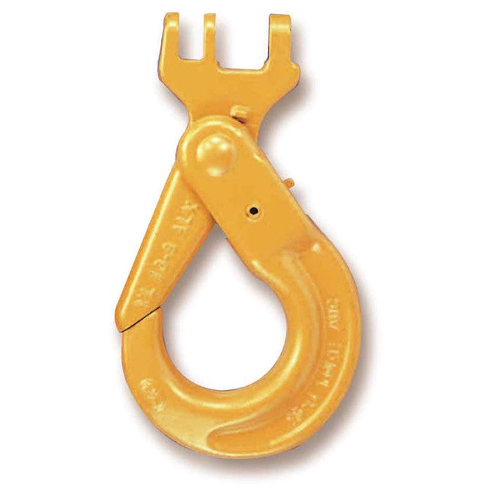 YOKE 3.15 ton Grade 80 coupling self-locking hook with coupling pin, yellow heavy-duty safety rigging hook for 3/8 inch chain, compatible with chain, wire rope, and synthetic slings, BG certified.