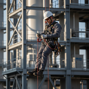 Industrial rope access with ANSI Z359 safety snap hook